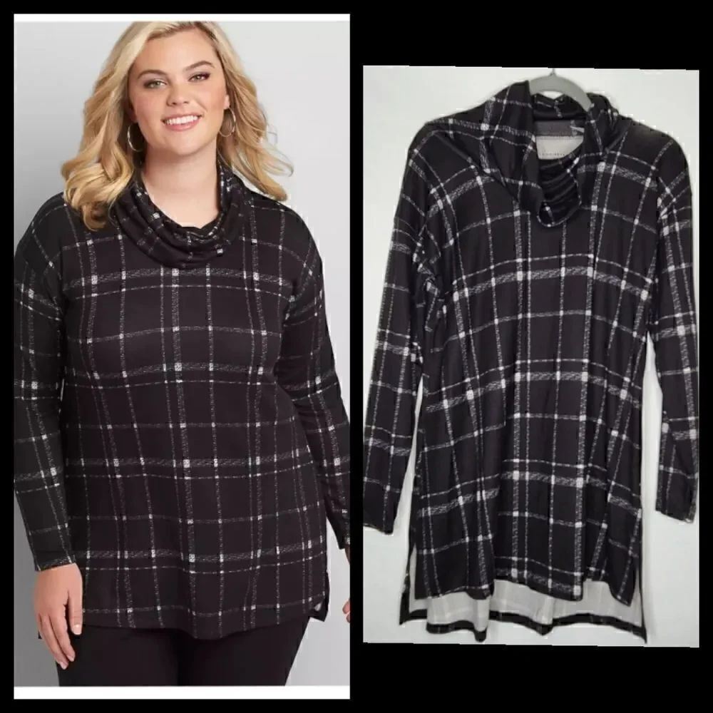 10W 12W Plaid Cowl Neck Contemporary Layering Top